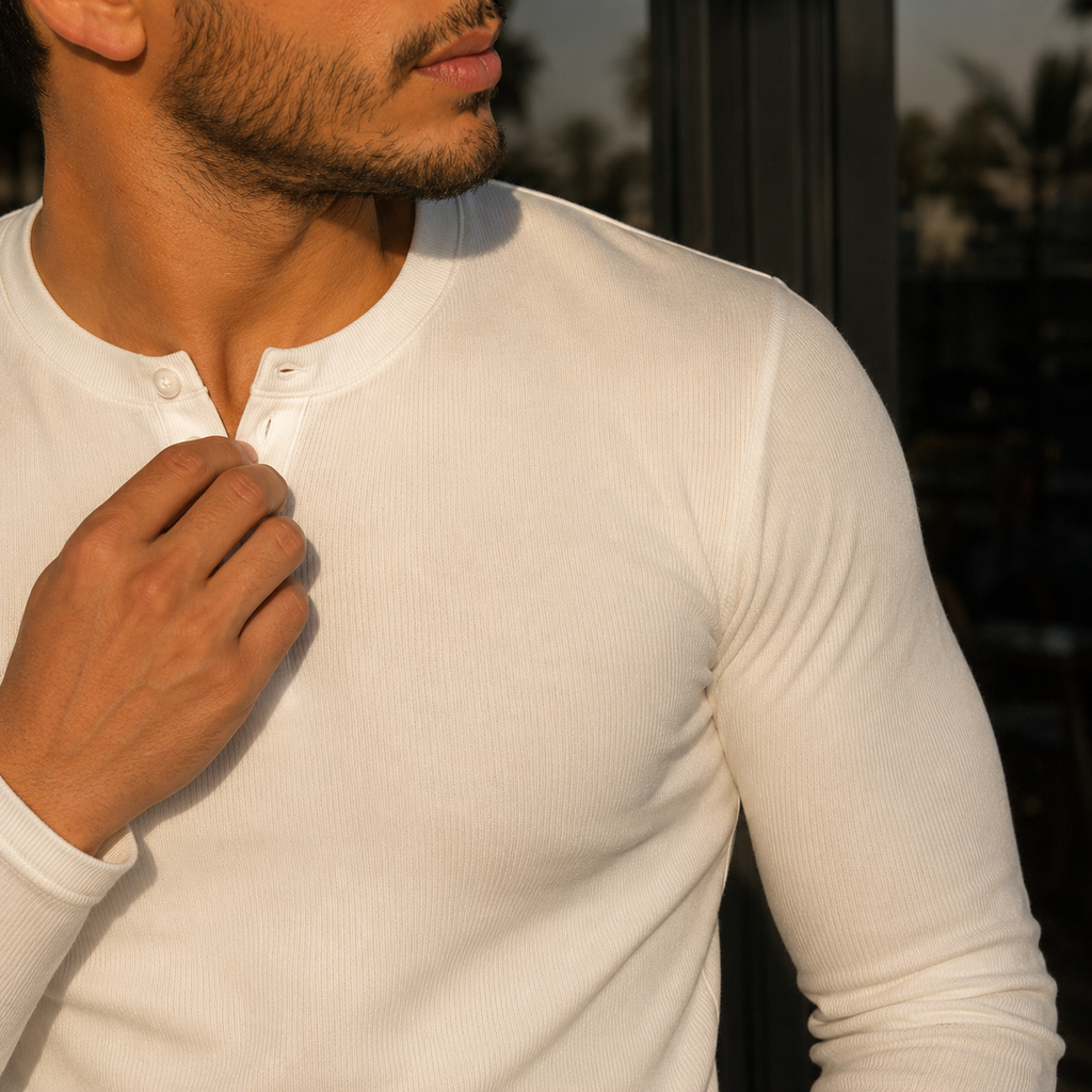 Premium Long Sleeve Henley T-Shirt – Slim Fit